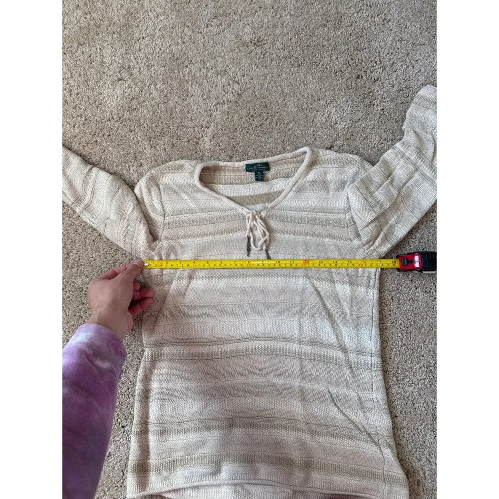 Lauren Ralph Lauren Womens Cream Sweater Size M 100% Cotton Green Tag‎ Indie